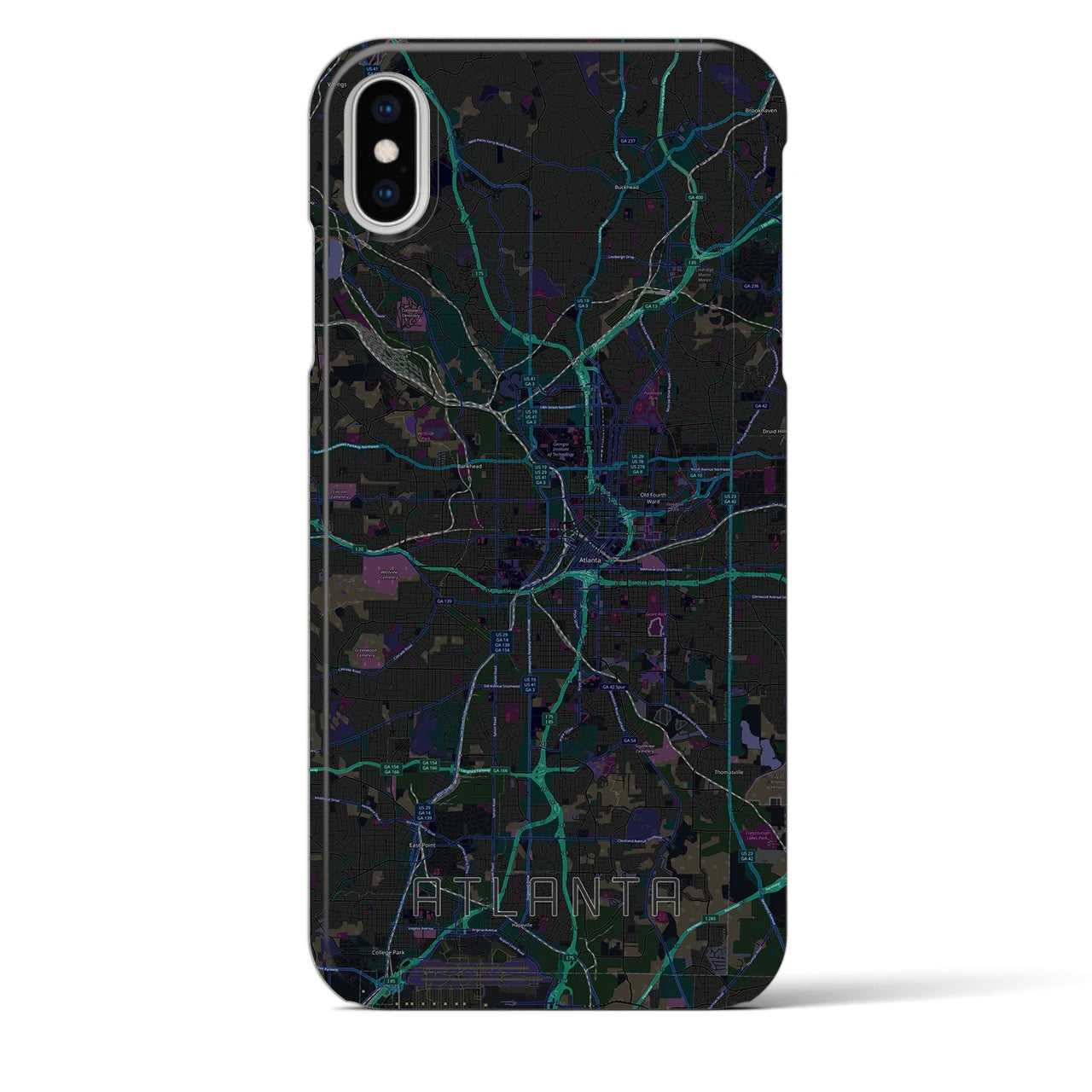 【アトランタ】地図柄iPhoneケース（バックカバータイプ・ブラック）iPhone XS Max 用