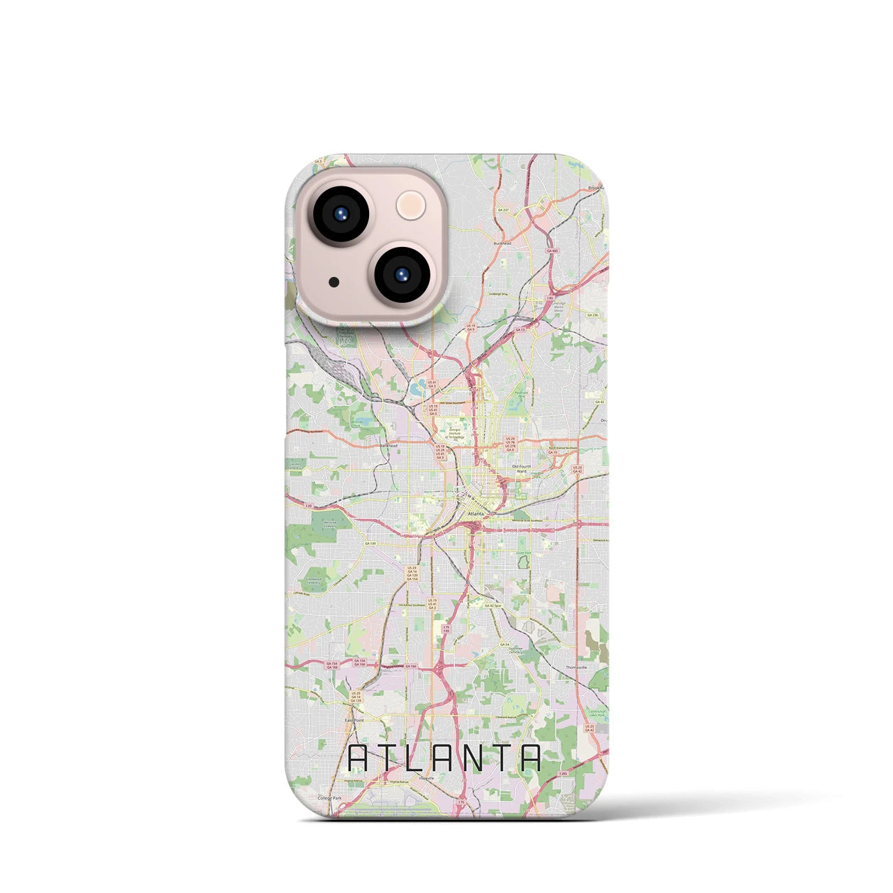 【アトランタ】地図柄iPhoneケース（バックカバータイプ・ナチュラル）iPhone 13 mini 用