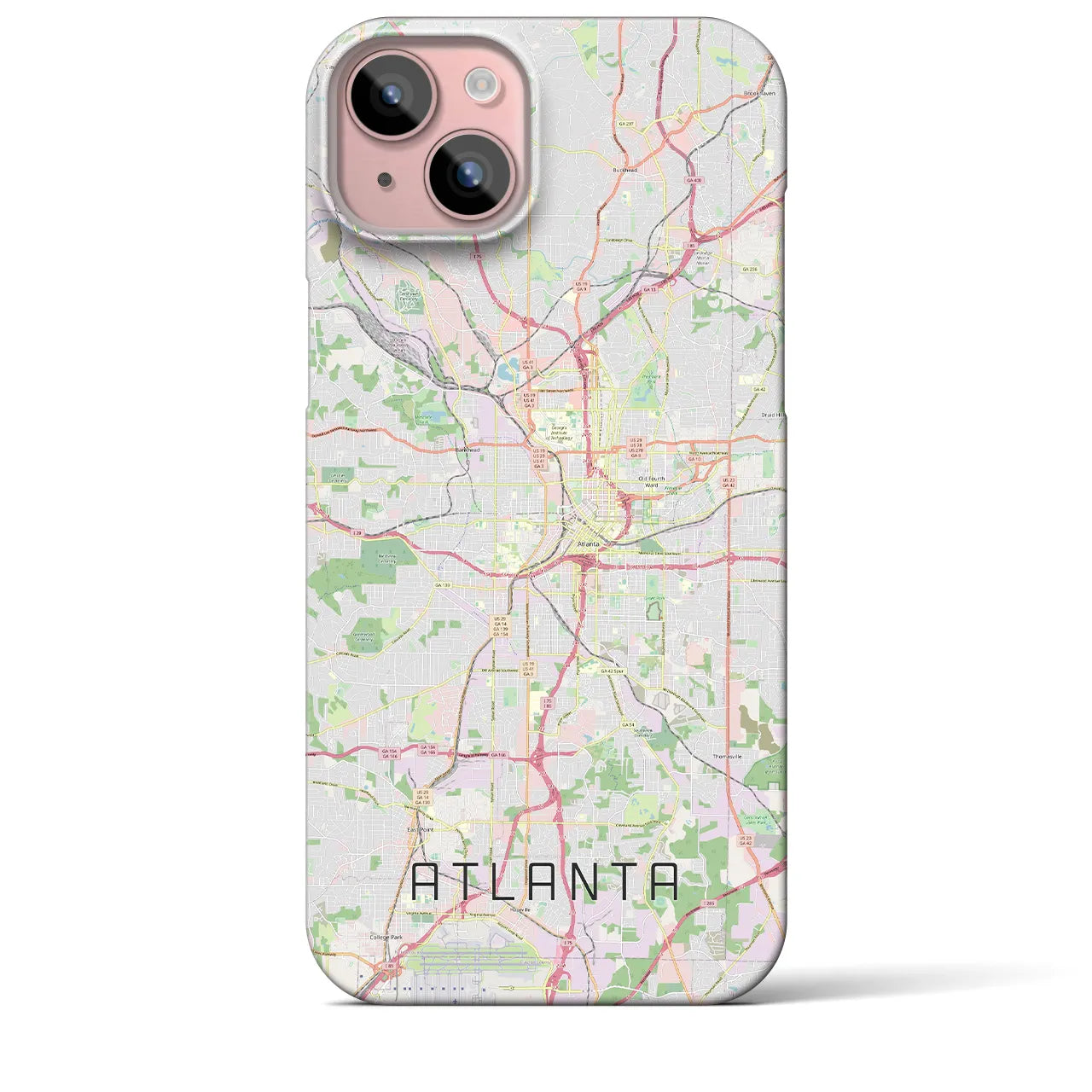 【アトランタ】地図柄iPhoneケース（バックカバータイプ・ナチュラル）iPhone 15 Plus 用