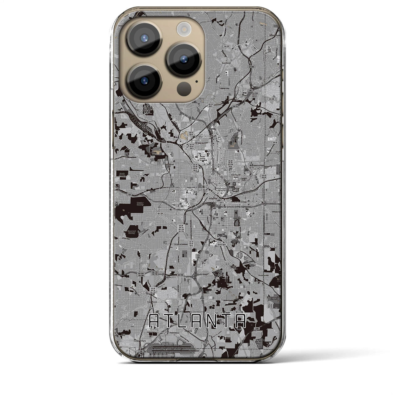 【アトランタ】地図柄iPhoneケース（クリアタイプ・モノトーン）iPhone 14 Pro Max 用