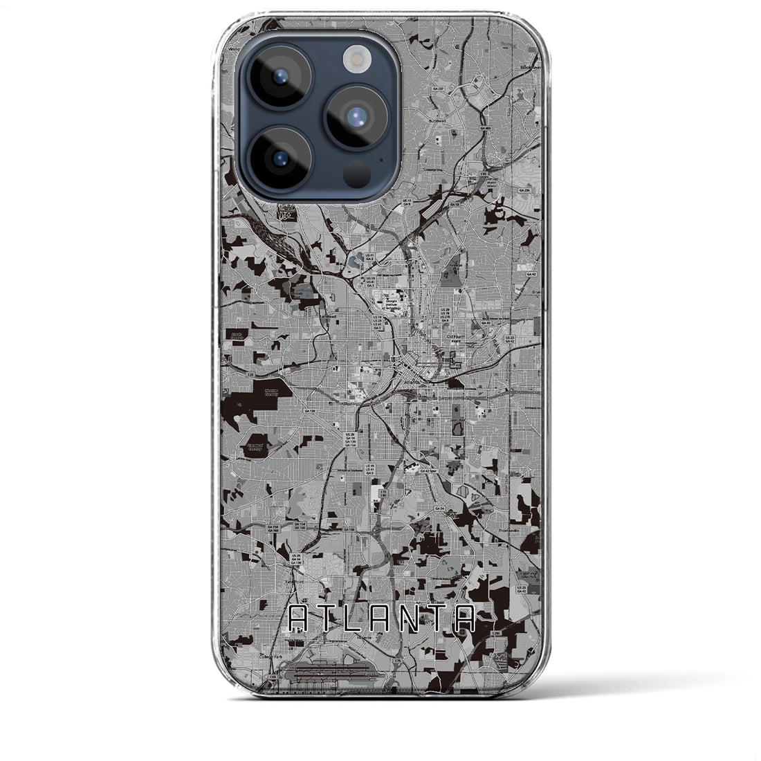 【アトランタ】地図柄iPhoneケース（クリアタイプ・モノトーン）iPhone 15 Pro Max 用