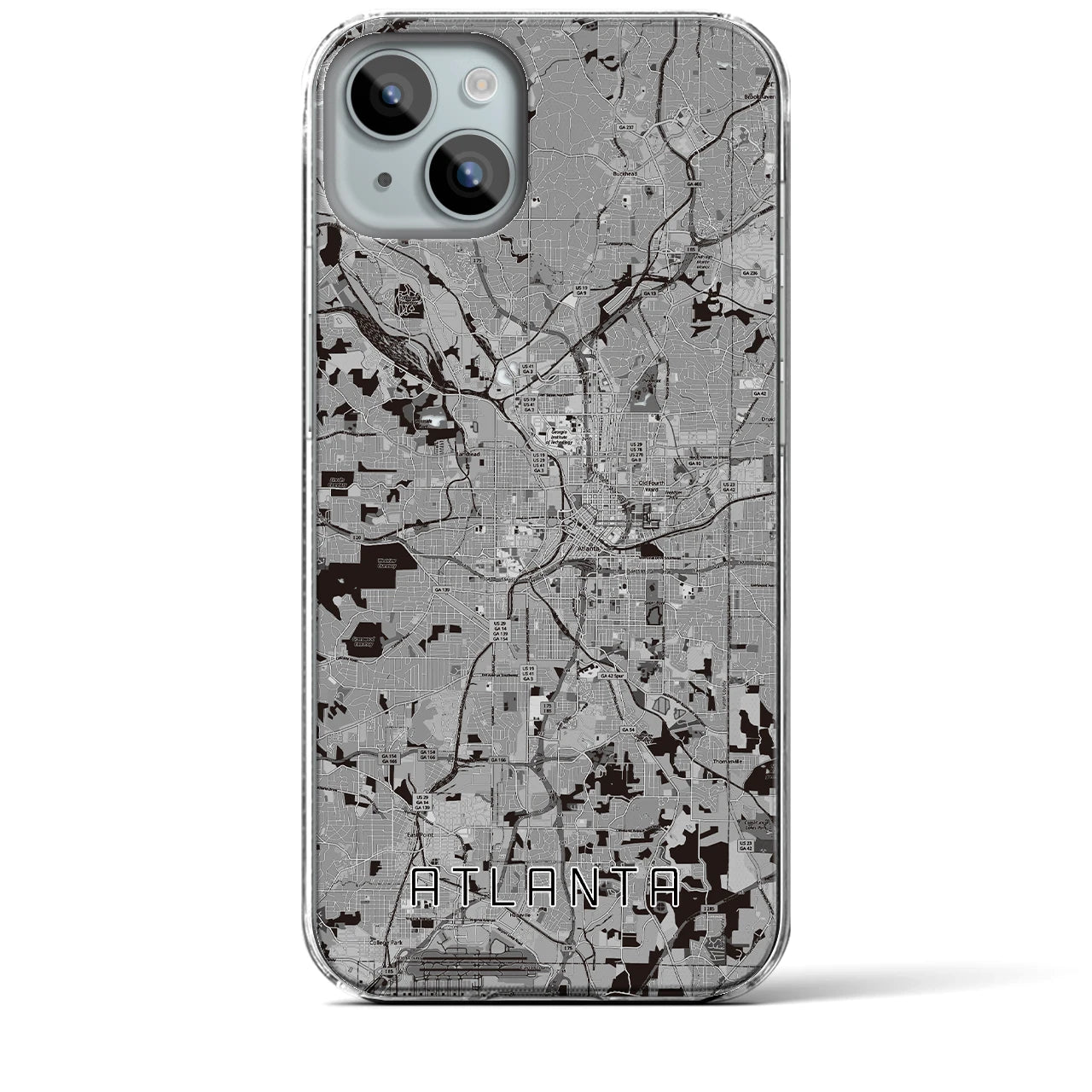 【アトランタ】地図柄iPhoneケース（クリアタイプ・モノトーン）iPhone 15 Plus 用