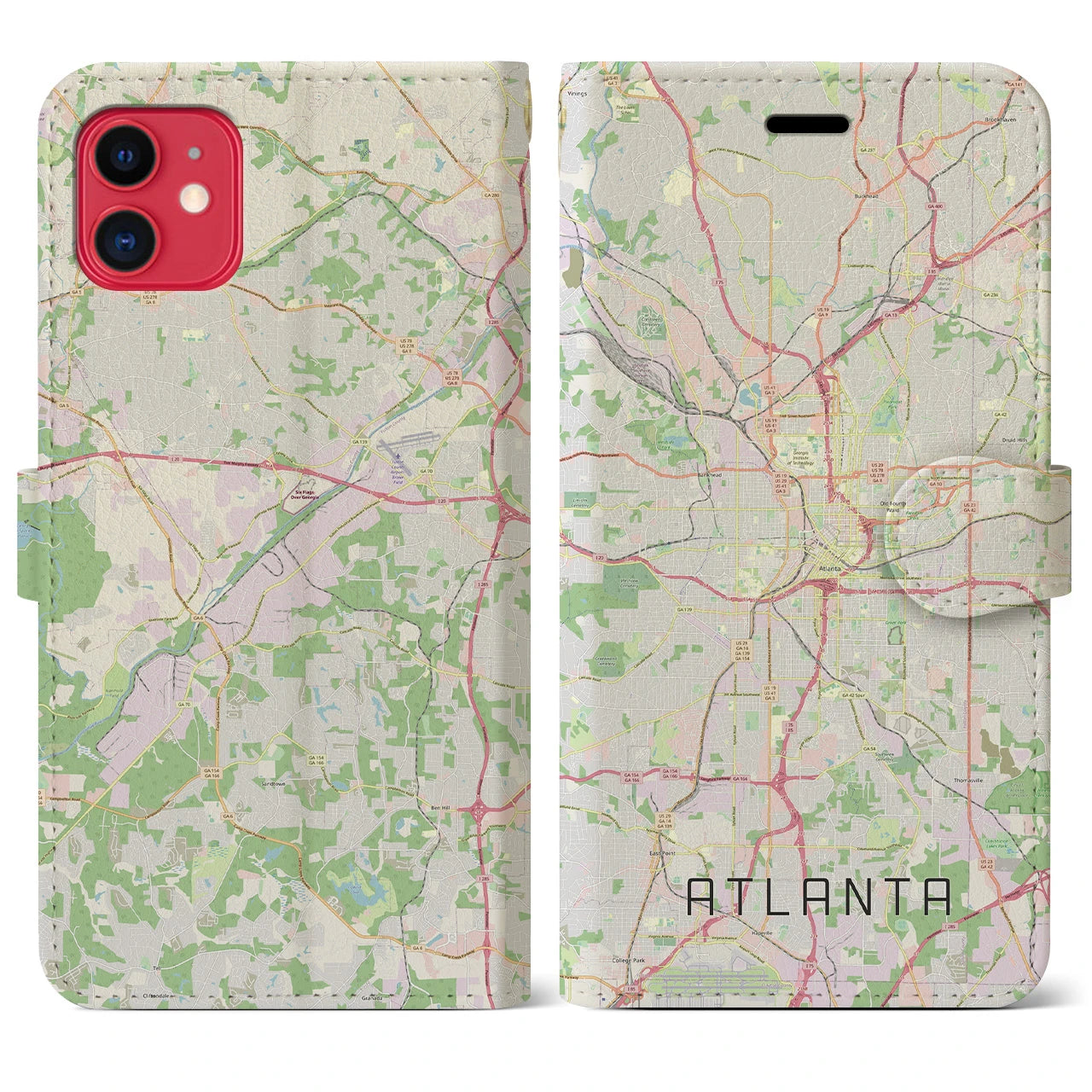 【アトランタ】地図柄iPhoneケース（手帳両面タイプ・ナチュラル）iPhone 11 用