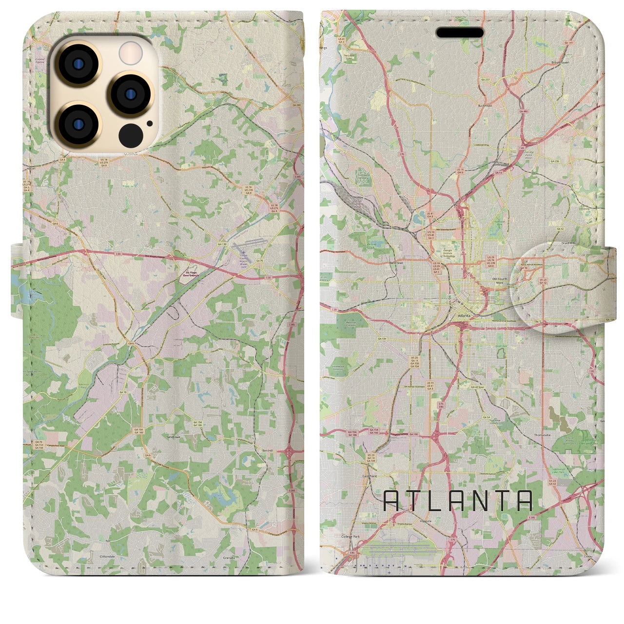【アトランタ】地図柄iPhoneケース（手帳両面タイプ・ナチュラル）iPhone 12 Pro Max 用