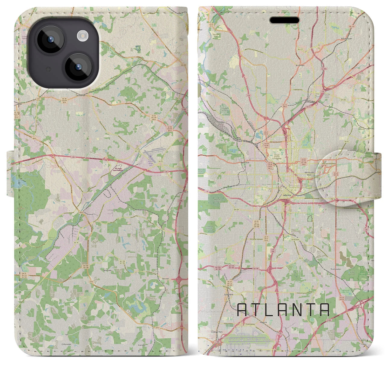 【アトランタ】地図柄iPhoneケース（手帳両面タイプ・ナチュラル）iPhone 14 Plus 用
