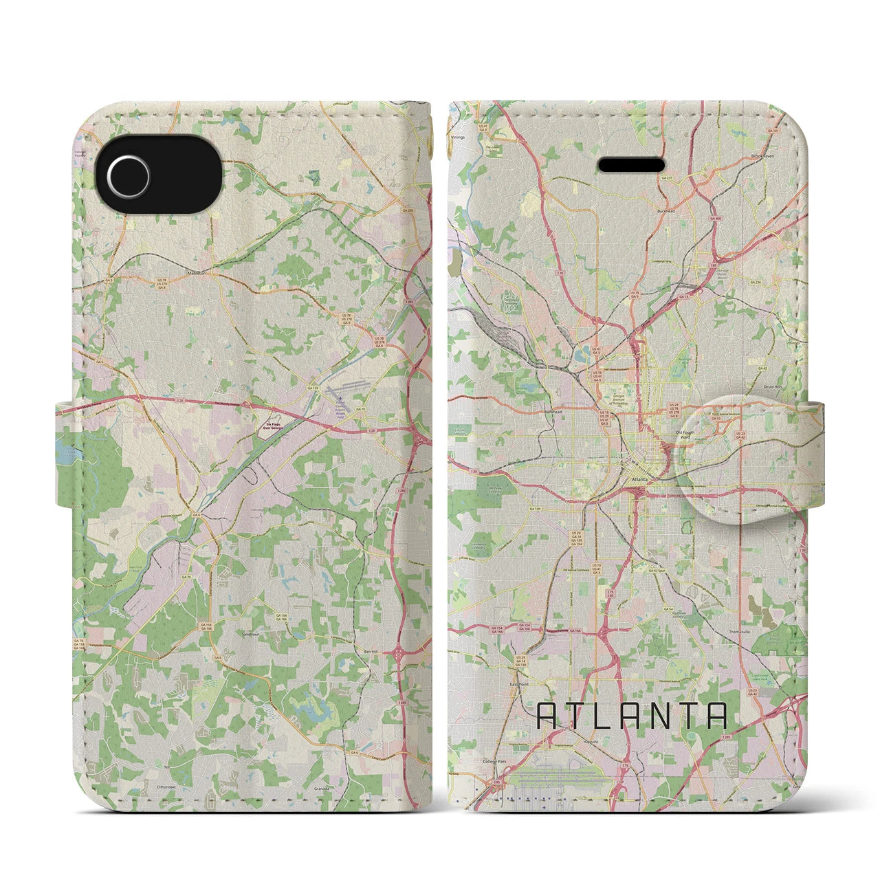 【アトランタ】地図柄iPhoneケース（手帳両面タイプ・ナチュラル）iPhone SE（第3 / 第2世代） / 8 / 7 / 6s / 6 用