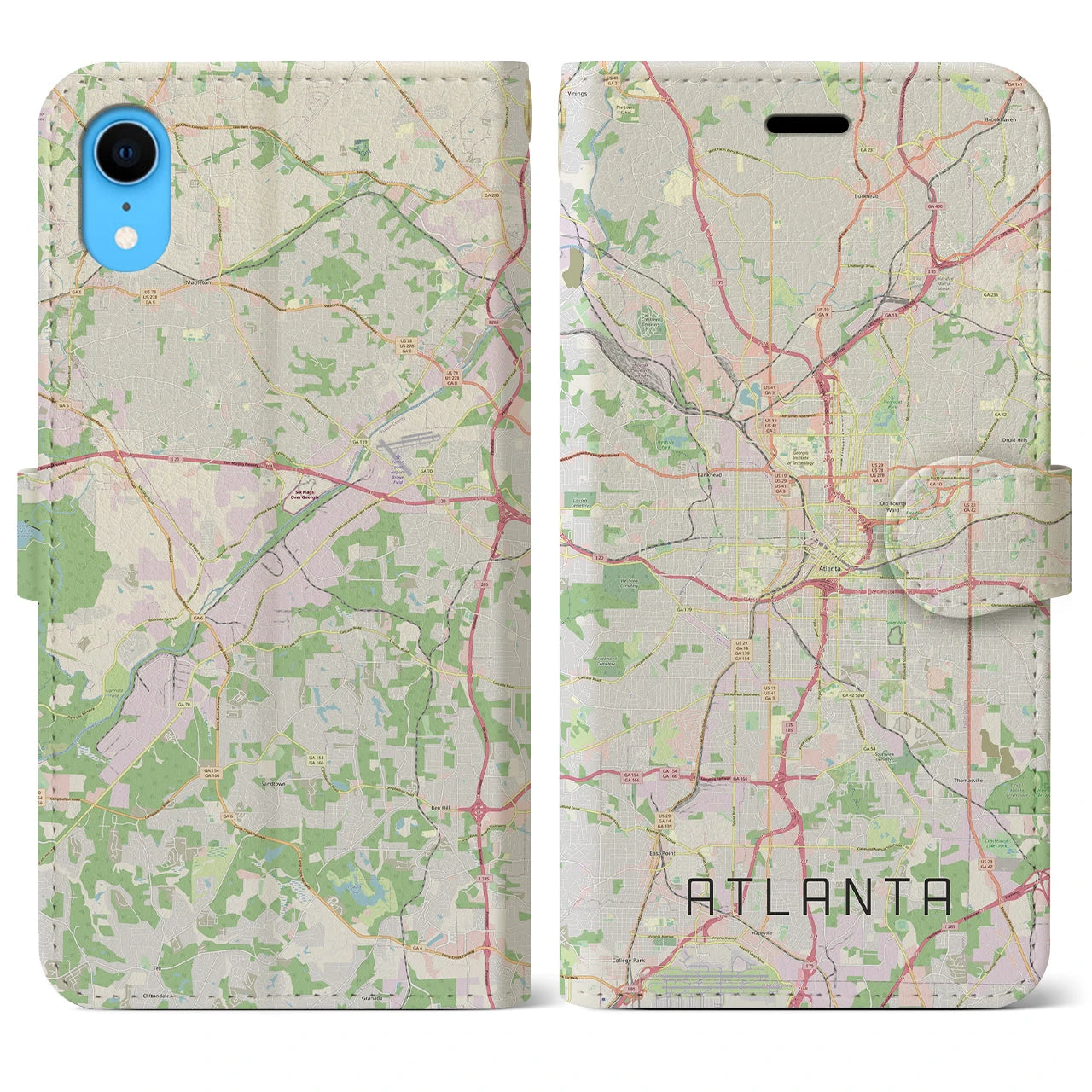 【アトランタ】地図柄iPhoneケース（手帳両面タイプ・ナチュラル）iPhone XR 用
