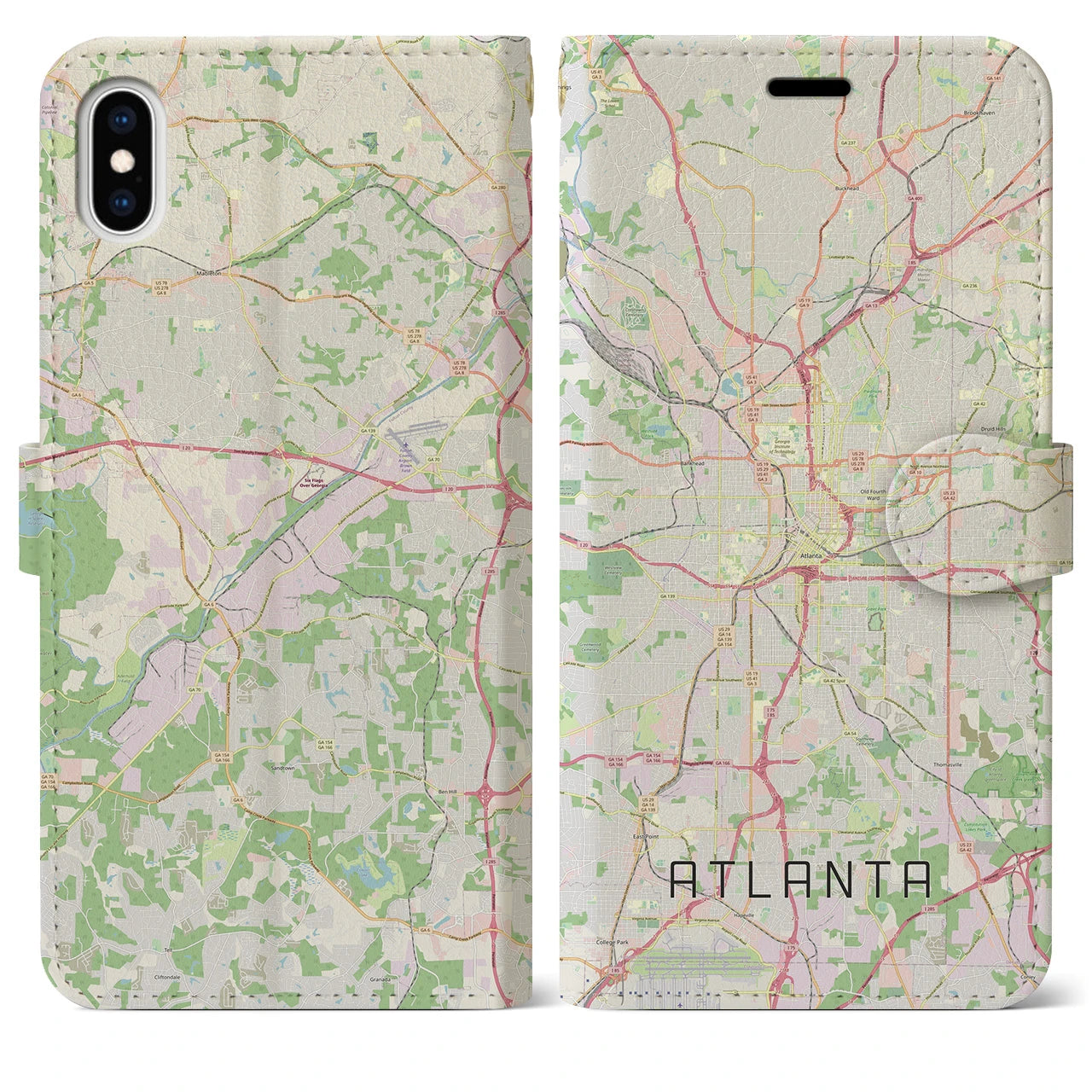 【アトランタ】地図柄iPhoneケース（手帳両面タイプ・ナチュラル）iPhone XS Max 用