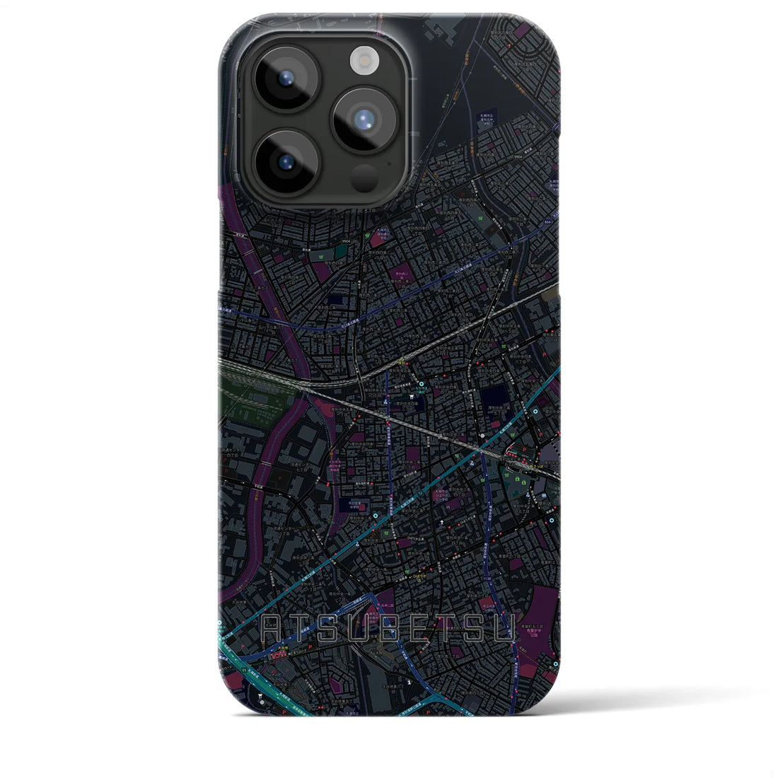 【厚別】地図柄iPhoneケース（バックカバータイプ・ブラック）iPhone 15 Pro Max 用