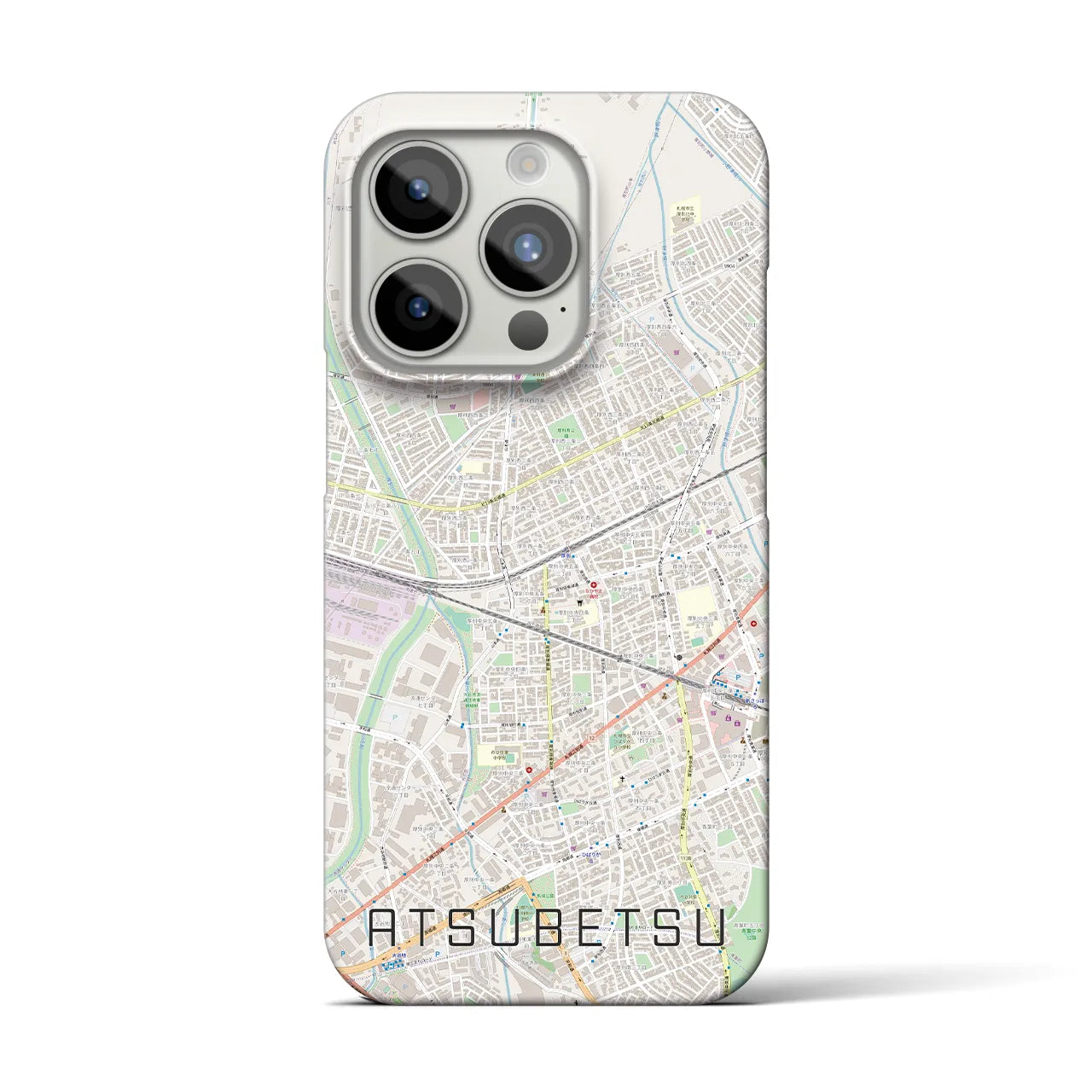 【厚別】地図柄iPhoneケース（バックカバータイプ・ナチュラル）iPhone 15 Pro 用