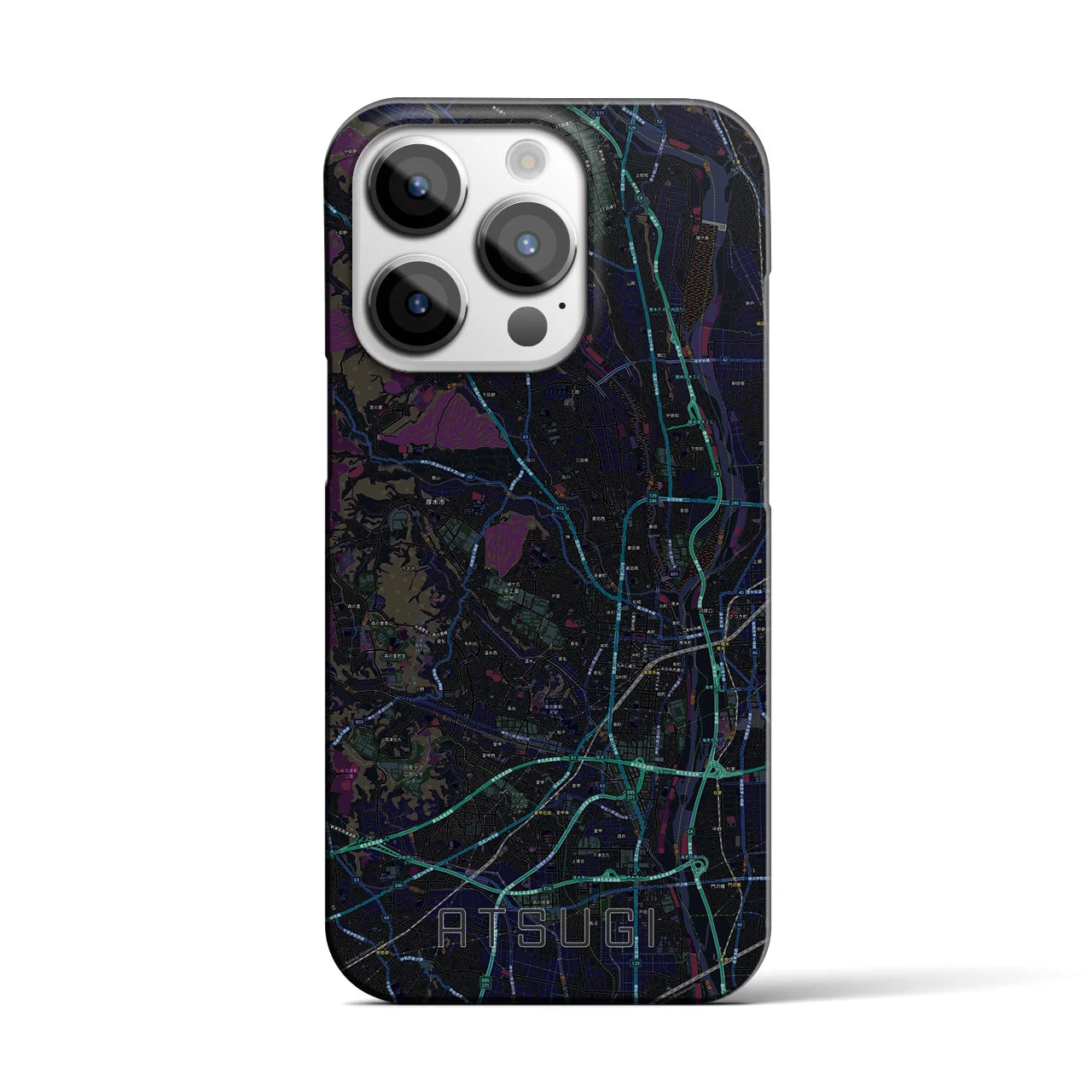 【厚木】地図柄iPhoneケース（バックカバータイプ・ブラック）iPhone 14 Pro 用
