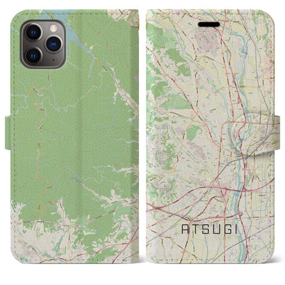 【厚木（神奈川県）】地図柄iPhoneケース（手帳タイプ）ナチュラル・iPhone 11 Pro Max 用