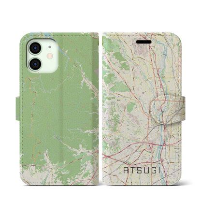 【厚木（神奈川県）】地図柄iPhoneケース（手帳タイプ）ナチュラル・iPhone 12 mini 用