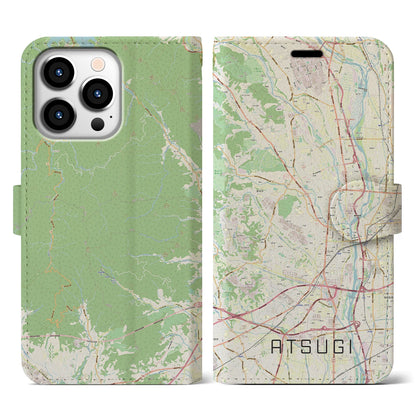 【厚木（神奈川県）】地図柄iPhoneケース（手帳タイプ）ナチュラル・iPhone 13 Pro 用