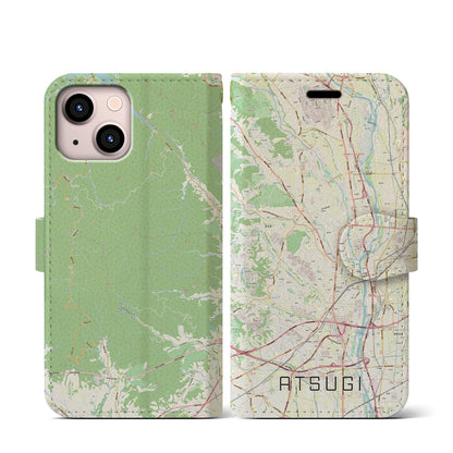 【厚木（神奈川県）】地図柄iPhoneケース（手帳タイプ）ナチュラル・iPhone 13 mini 用