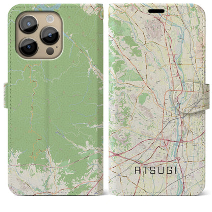 【厚木（神奈川県）】地図柄iPhoneケース（手帳タイプ）ナチュラル・iPhone 14 Pro Max 用