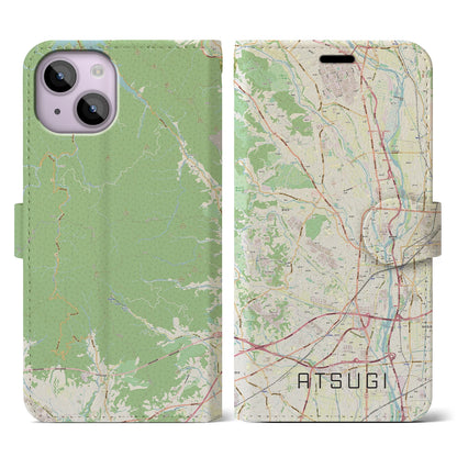 【厚木（神奈川県）】地図柄iPhoneケース（手帳タイプ）ナチュラル・iPhone 14 用