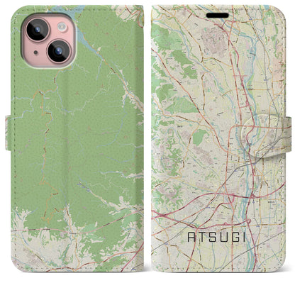 【厚木（神奈川県）】地図柄iPhoneケース（手帳タイプ）ナチュラル・iPhone 15 Plus 用