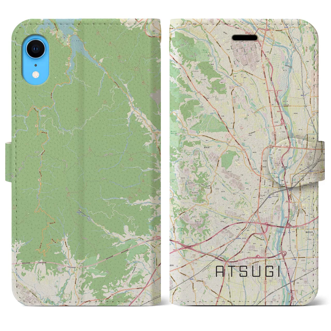 【厚木】地図柄iPhoneケース（手帳両面タイプ・ナチュラル）iPhone XR 用