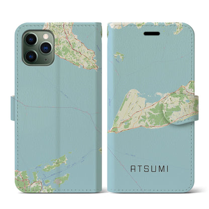 【渥美（愛知県）】地図柄iPhoneケース（手帳タイプ）ナチュラル・iPhone 11 Pro 用