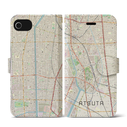 【熱田（愛知県）】地図柄iPhoneケース（手帳タイプ）ナチュラル・iPhone SE（第3 / 第2世代） / 8 / 7 / 6s / 6 用