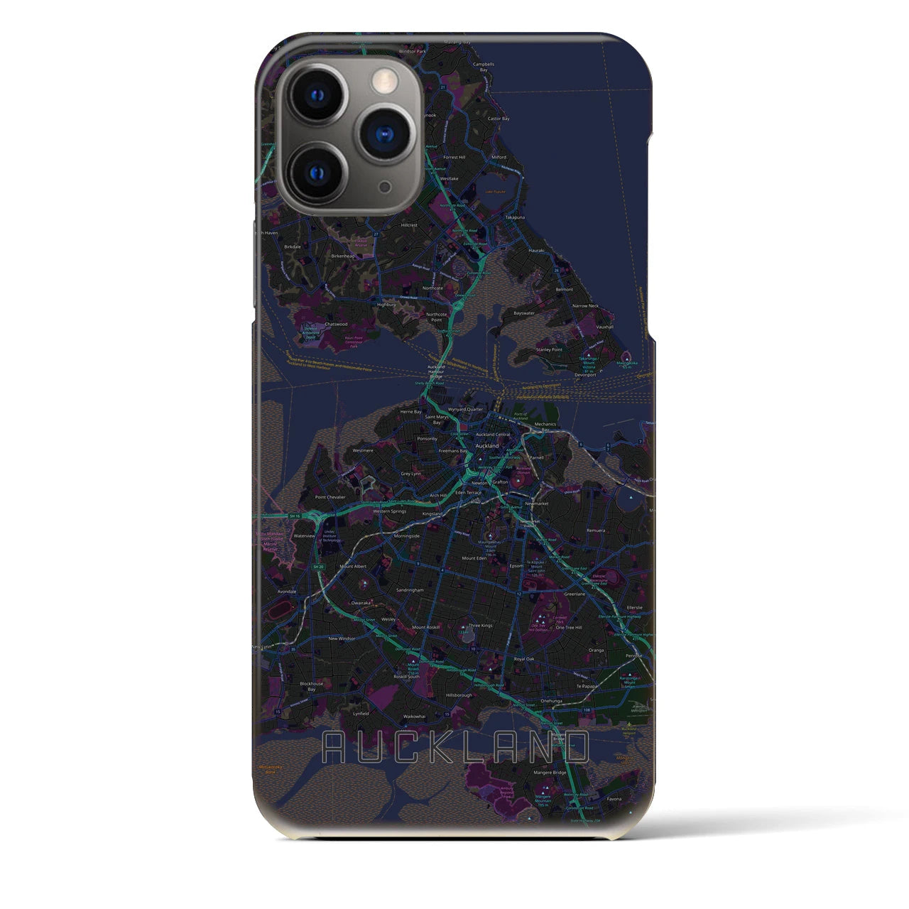 【オークランド】地図柄iPhoneケース（バックカバータイプ・ブラック）iPhone 11 Pro Max 用