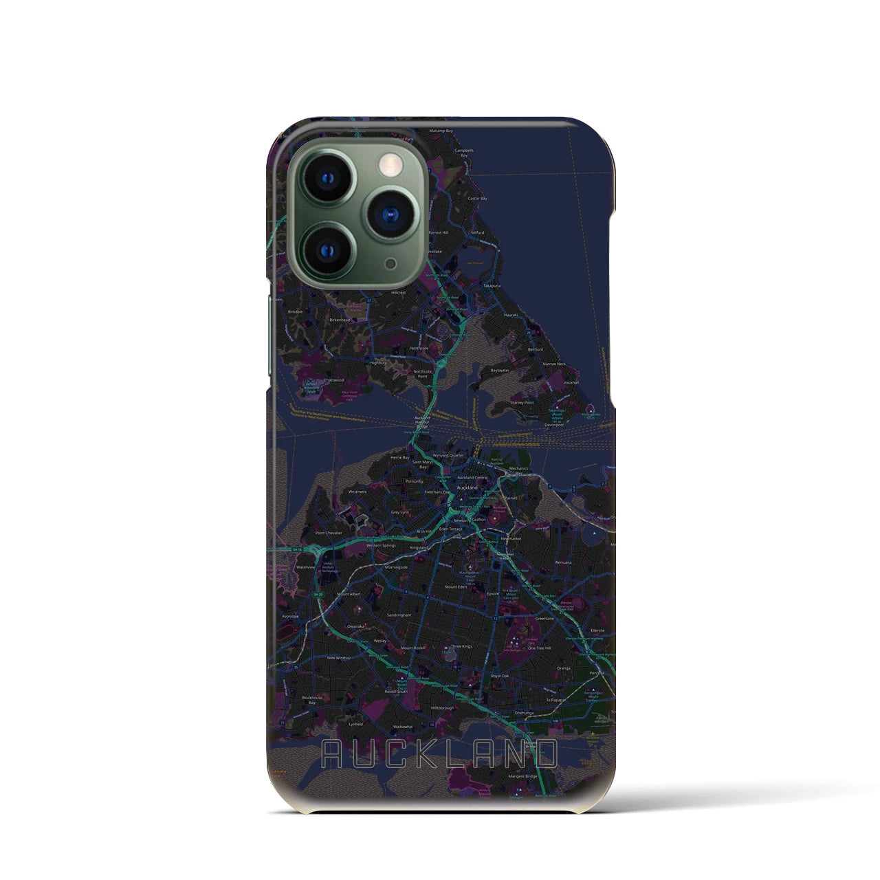 【オークランド】地図柄iPhoneケース（バックカバータイプ・ブラック）iPhone 11 Pro 用