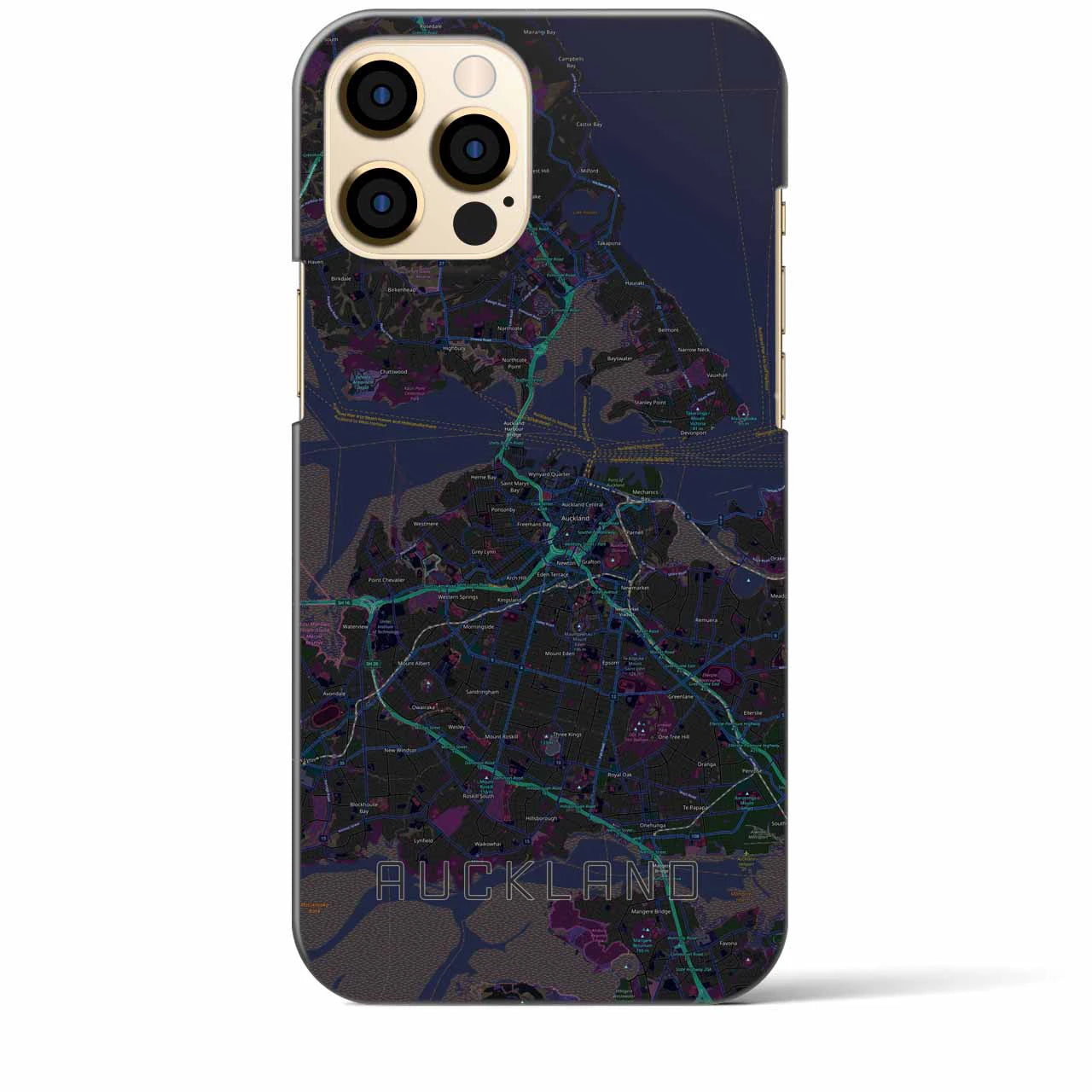 【オークランド】地図柄iPhoneケース（バックカバータイプ・ブラック）iPhone 12 Pro Max 用