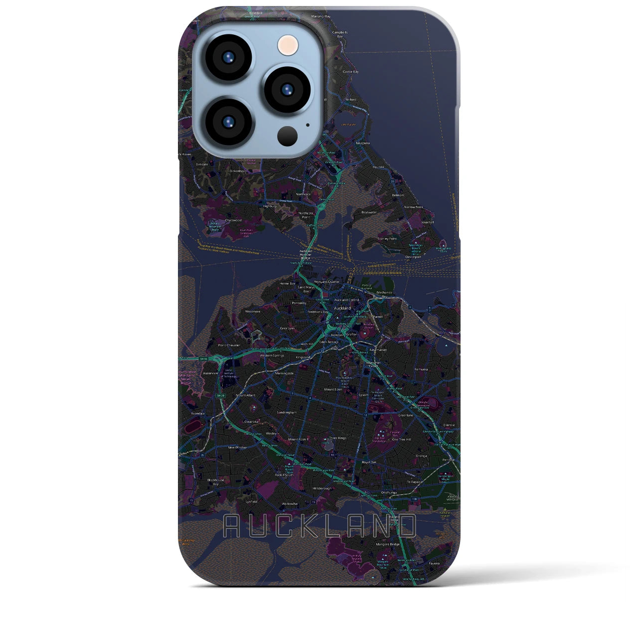 【オークランド】地図柄iPhoneケース（バックカバータイプ・ブラック）iPhone 13 Pro Max 用