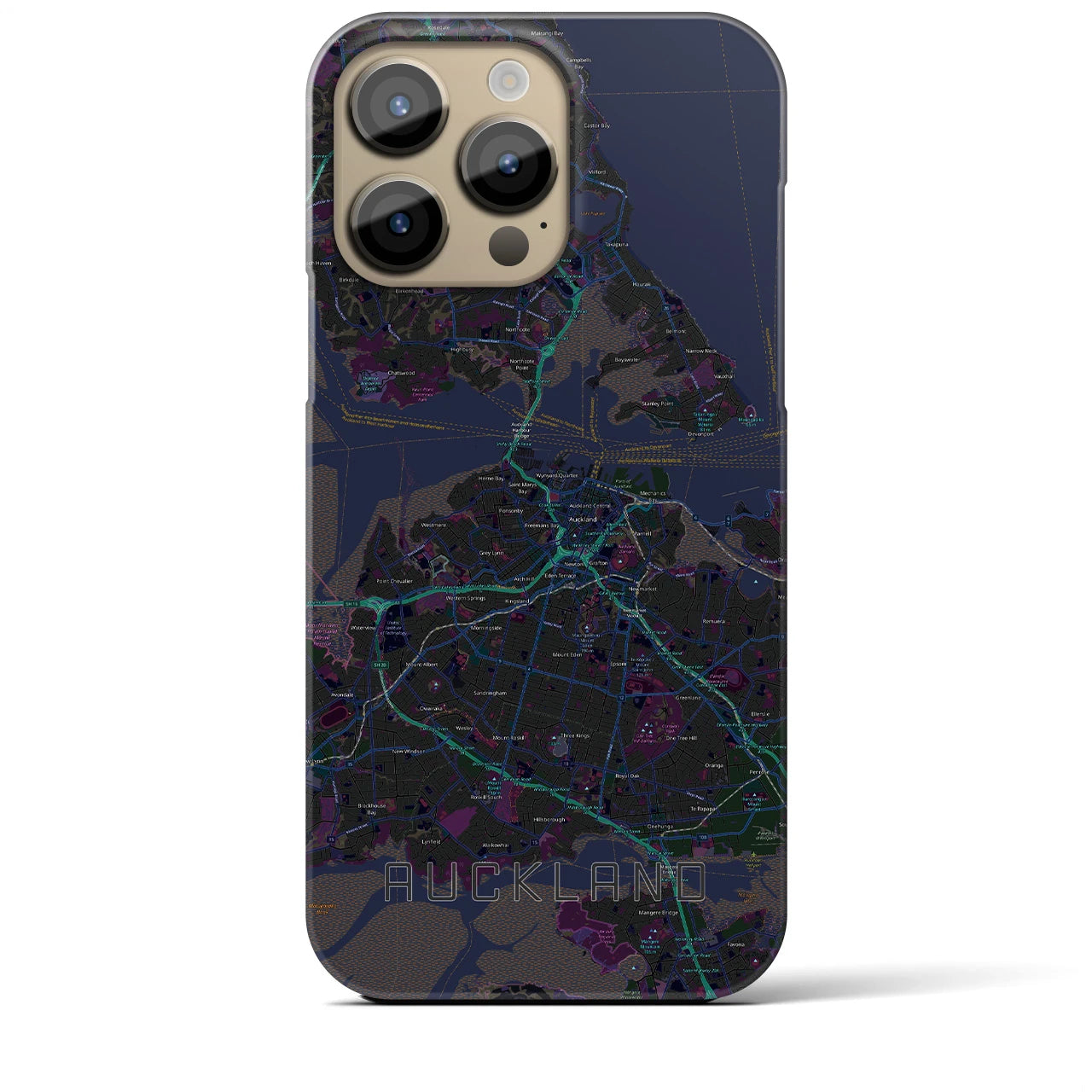 【オークランド】地図柄iPhoneケース（バックカバータイプ・ブラック）iPhone 14 Pro Max 用