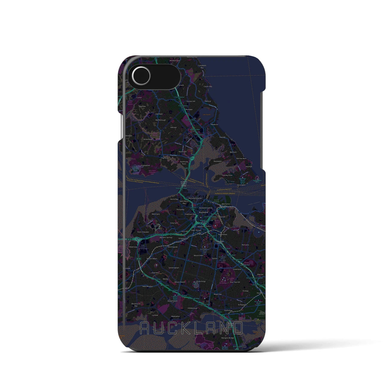 【オークランド】地図柄iPhoneケース（バックカバータイプ・ブラック）iPhone SE（第3 / 第2世代） / 8 / 7 / 6s / 6 用