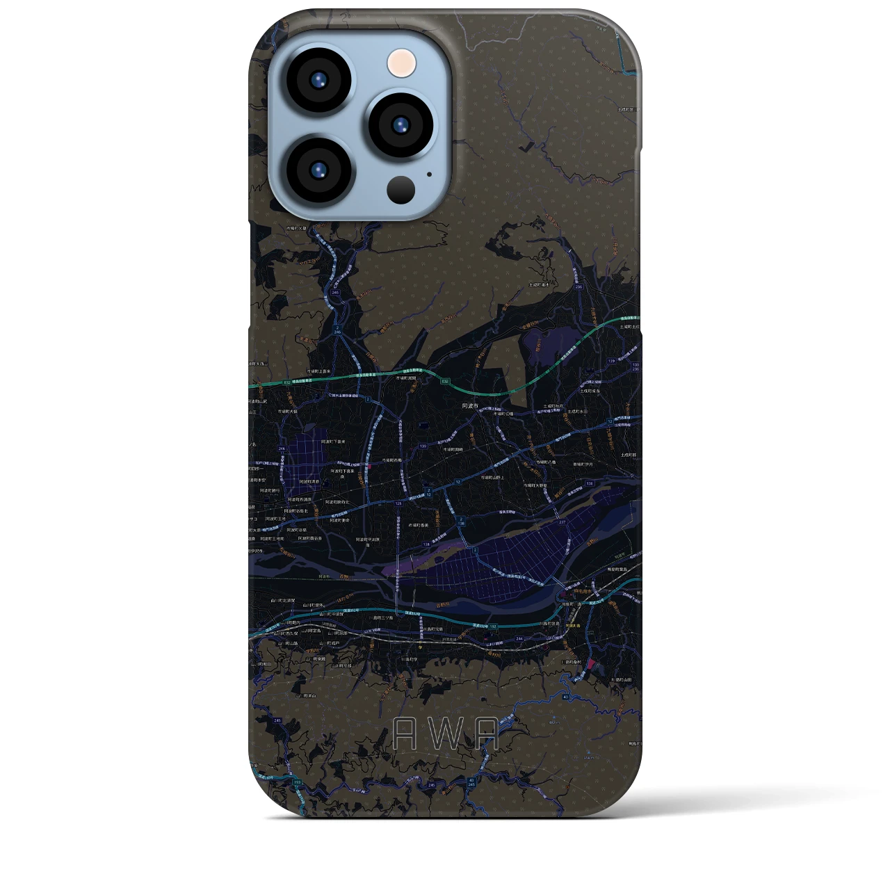 【阿波】地図柄iPhoneケース（バックカバータイプ・ブラック）iPhone 13 Pro Max 用