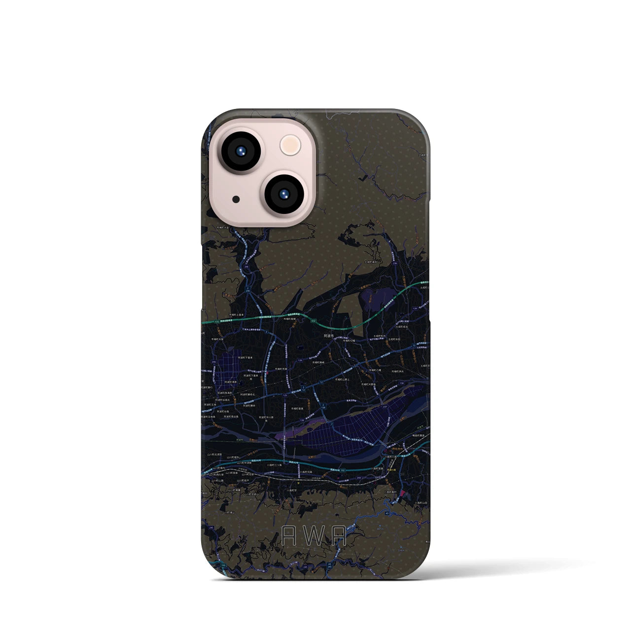 【阿波】地図柄iPhoneケース（バックカバータイプ・ブラック）iPhone 13 mini 用