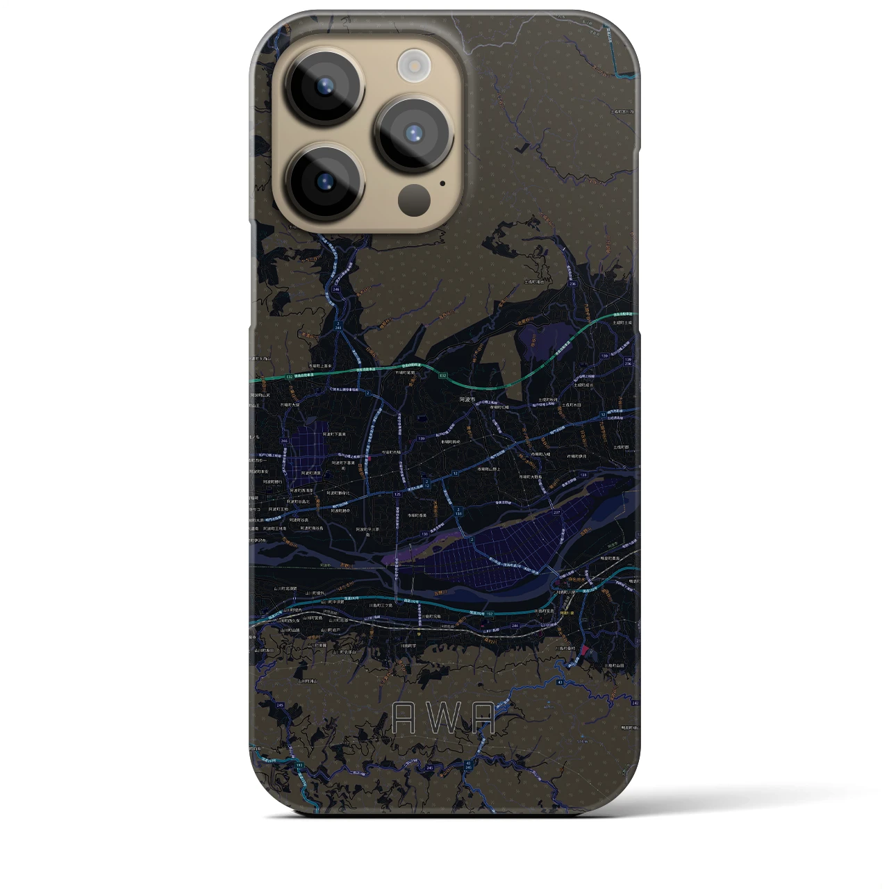 【阿波】地図柄iPhoneケース（バックカバータイプ・ブラック）iPhone 14 Pro Max 用