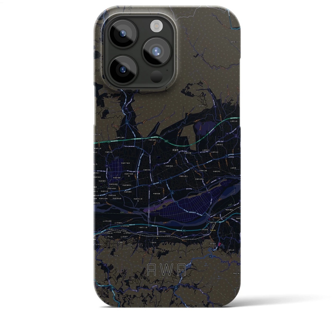 【阿波】地図柄iPhoneケース（バックカバータイプ・ブラック）iPhone 15 Pro Max 用