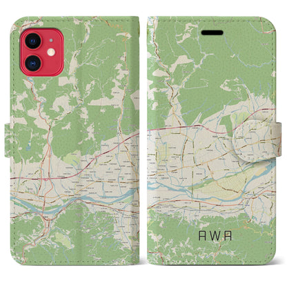 【阿波（徳島県）】地図柄iPhoneケース（手帳タイプ）ナチュラル・iPhone 11 用