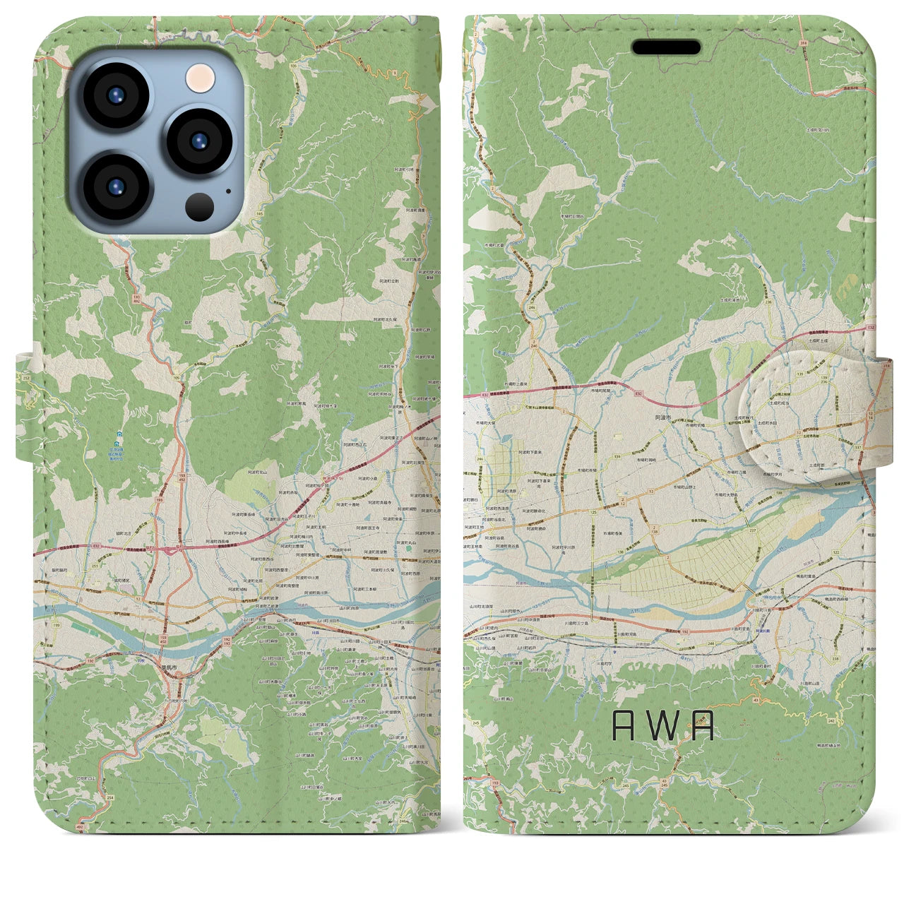 【阿波】地図柄iPhoneケース（手帳両面タイプ・ナチュラル）iPhone 13 Pro Max 用