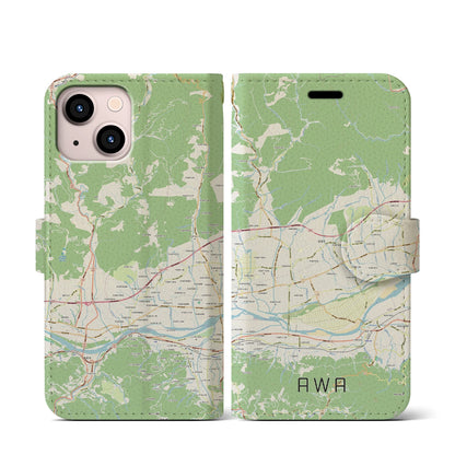 【阿波（徳島県）】地図柄iPhoneケース（手帳タイプ）ナチュラル・iPhone 13 mini 用