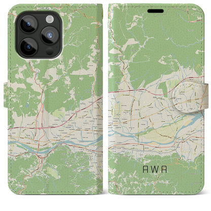 【阿波（徳島県）】地図柄iPhoneケース（手帳タイプ）ナチュラル・iPhone 15 Pro Max 用