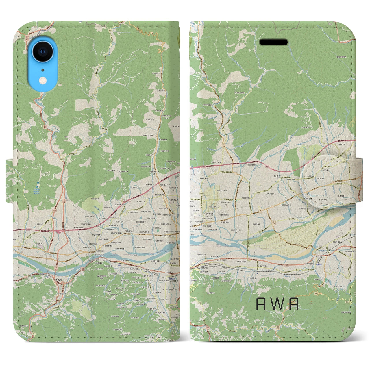 【阿波】地図柄iPhoneケース（手帳両面タイプ・ナチュラル）iPhone XR 用