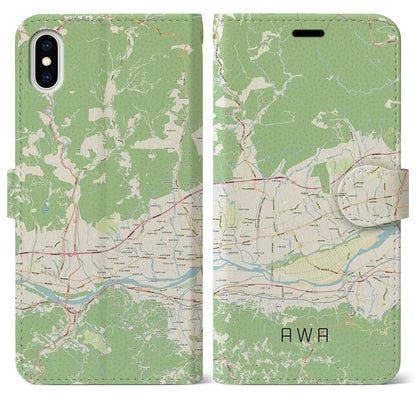 【阿波（徳島県）】地図柄iPhoneケース（手帳タイプ）ナチュラル・iPhone XS Max 用