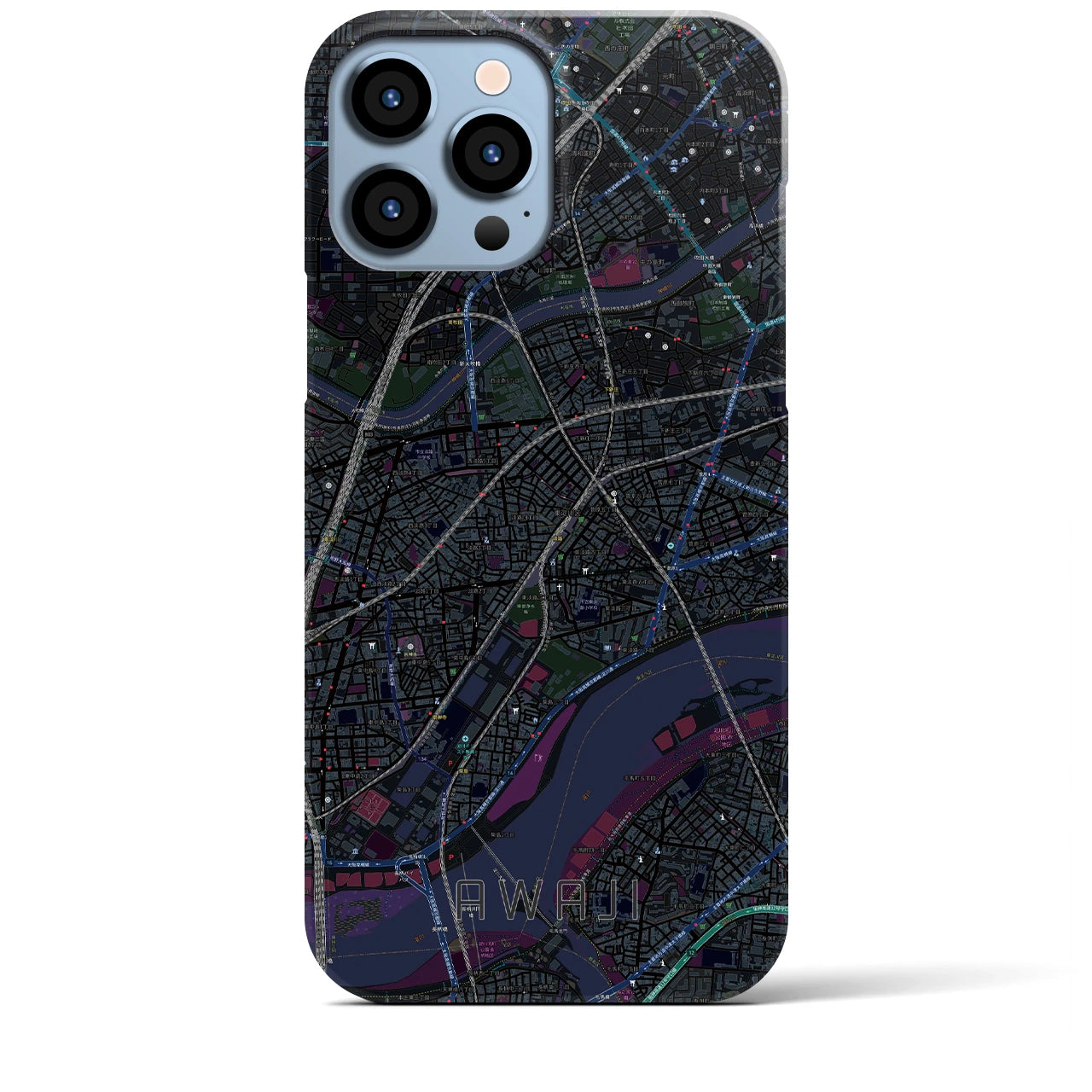 【淡路（大阪府）】地図柄iPhoneケース（バックカバータイプ・ブラック）iPhone 13 Pro Max 用