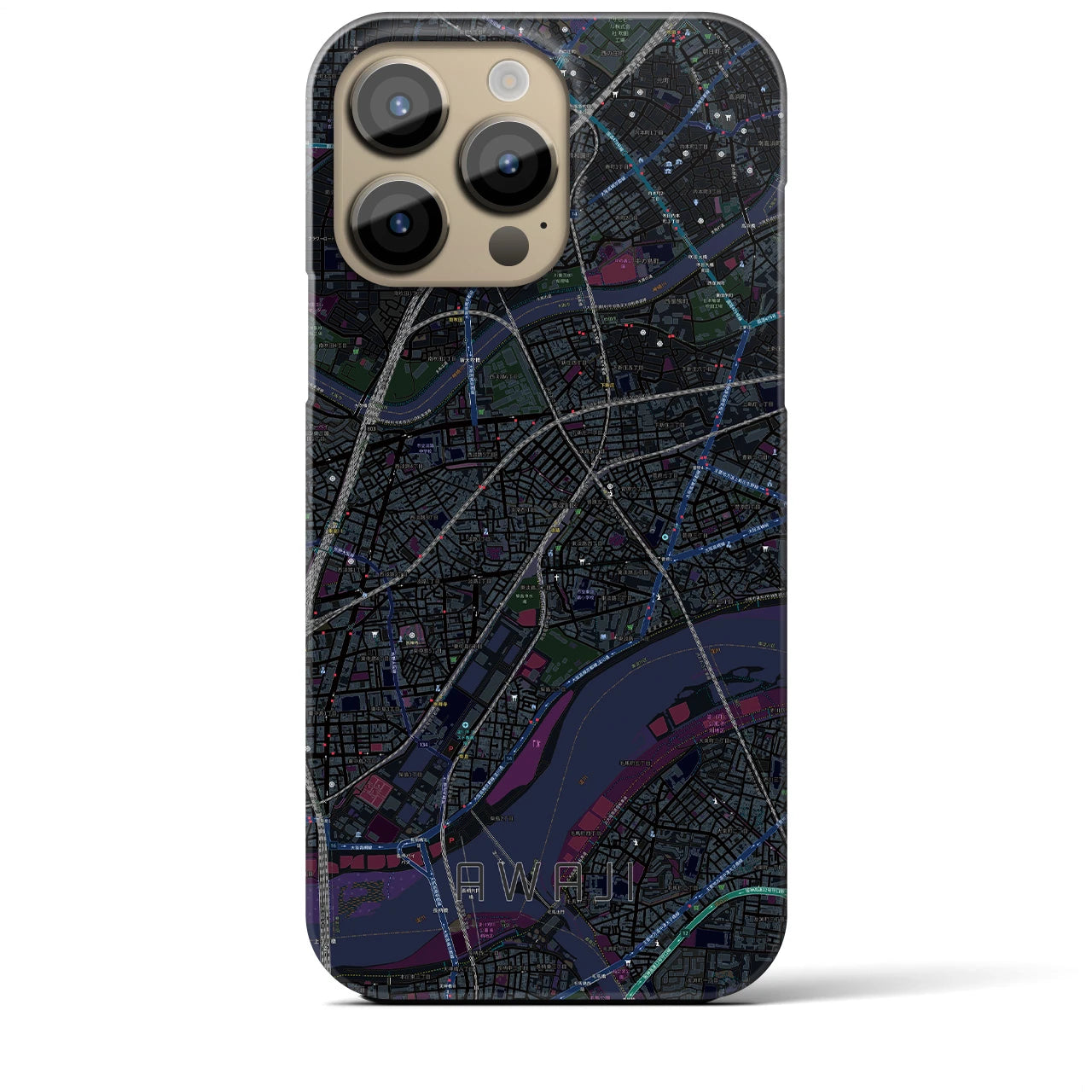 【淡路（大阪府）】地図柄iPhoneケース（バックカバータイプ・ブラック）iPhone 14 Pro Max 用