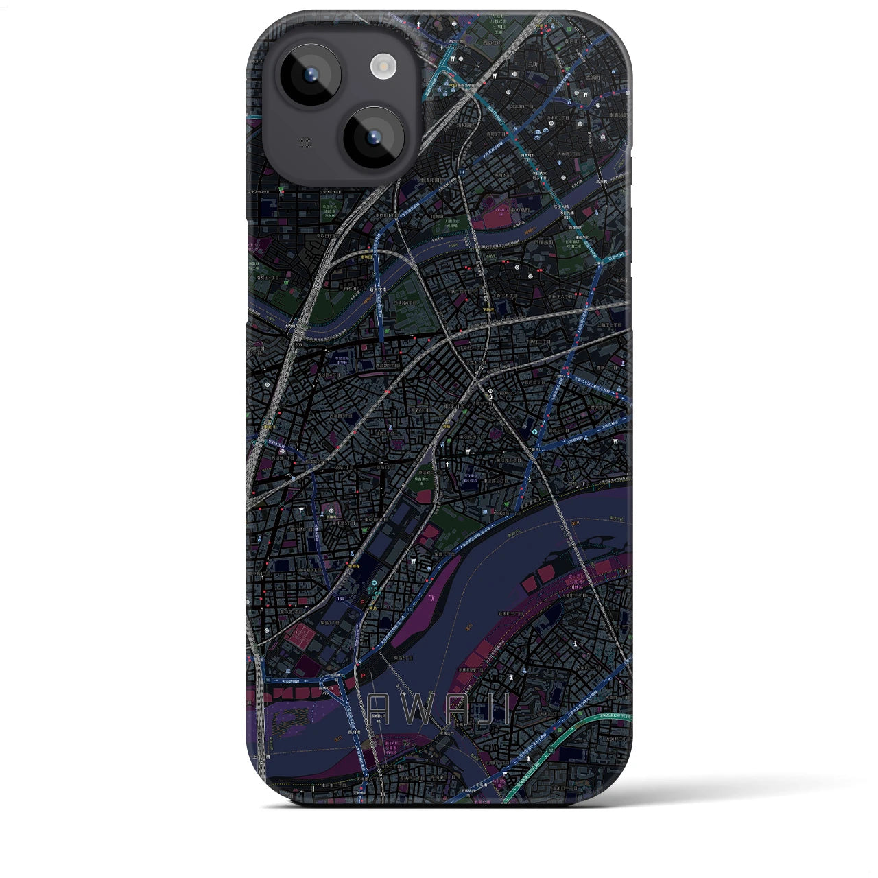 【淡路（大阪府）】地図柄iPhoneケース（バックカバータイプ・ブラック）iPhone 14 Plus 用