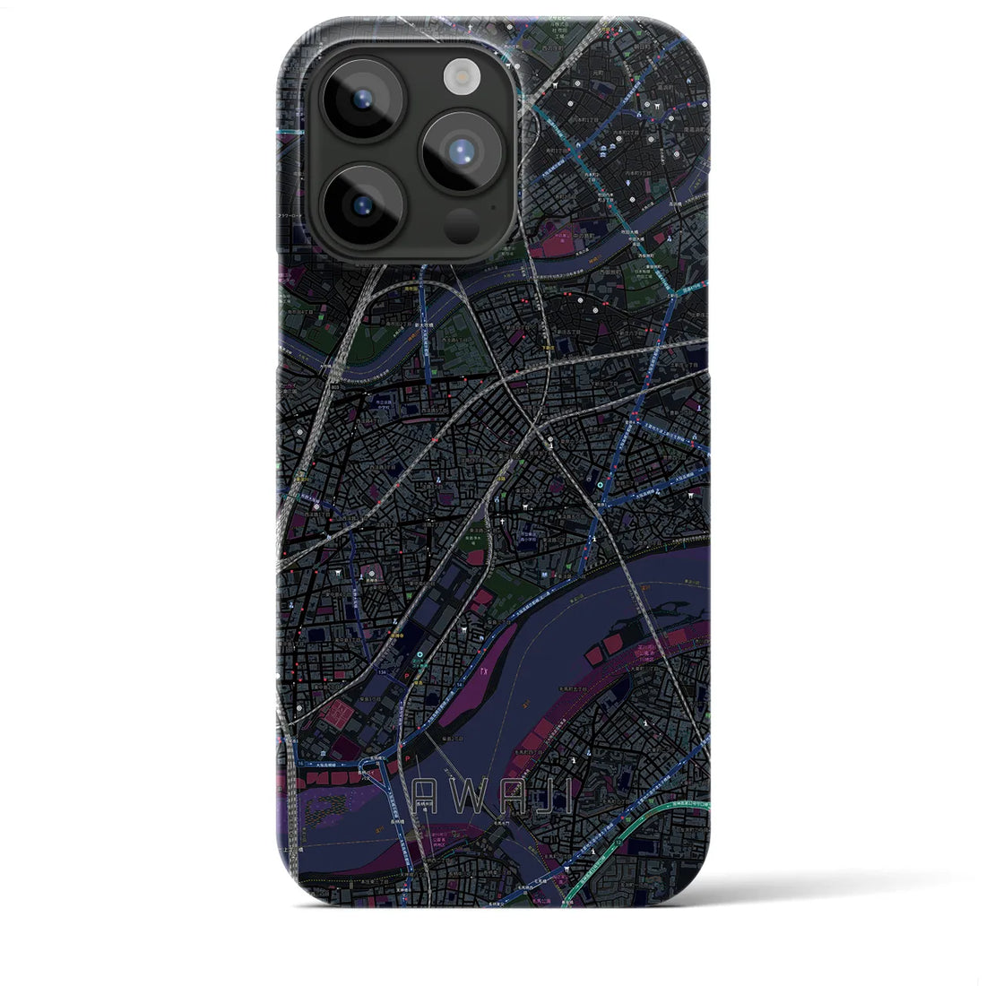 【淡路（大阪府）】地図柄iPhoneケース（バックカバータイプ・ブラック）iPhone 15 Pro Max 用