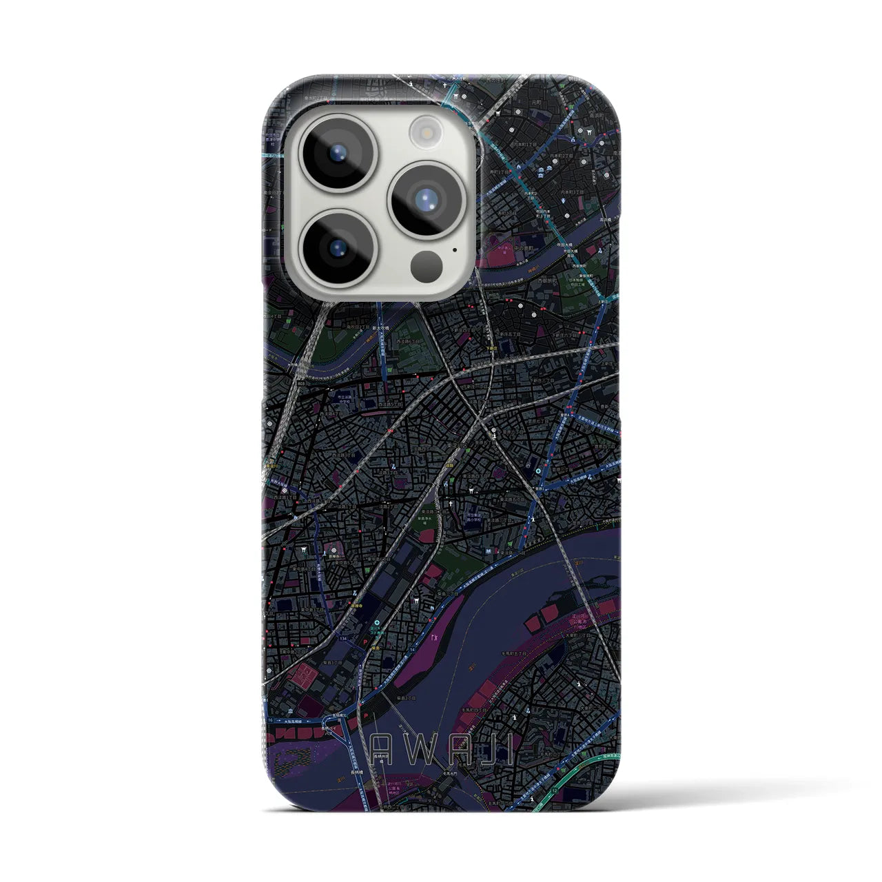 【淡路（大阪府）】地図柄iPhoneケース（バックカバータイプ・ブラック）iPhone 15 Pro 用