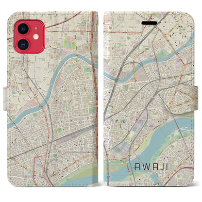 【淡路（大阪府）】地図柄iPhoneケース（手帳タイプ）ナチュラル・iPhone 11 用