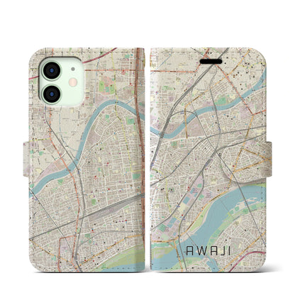 【淡路（大阪府）】地図柄iPhoneケース（手帳タイプ）ナチュラル・iPhone 12 mini 用