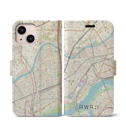 【淡路（大阪府）】地図柄iPhoneケース（手帳タイプ）ナチュラル・iPhone 13 mini 用