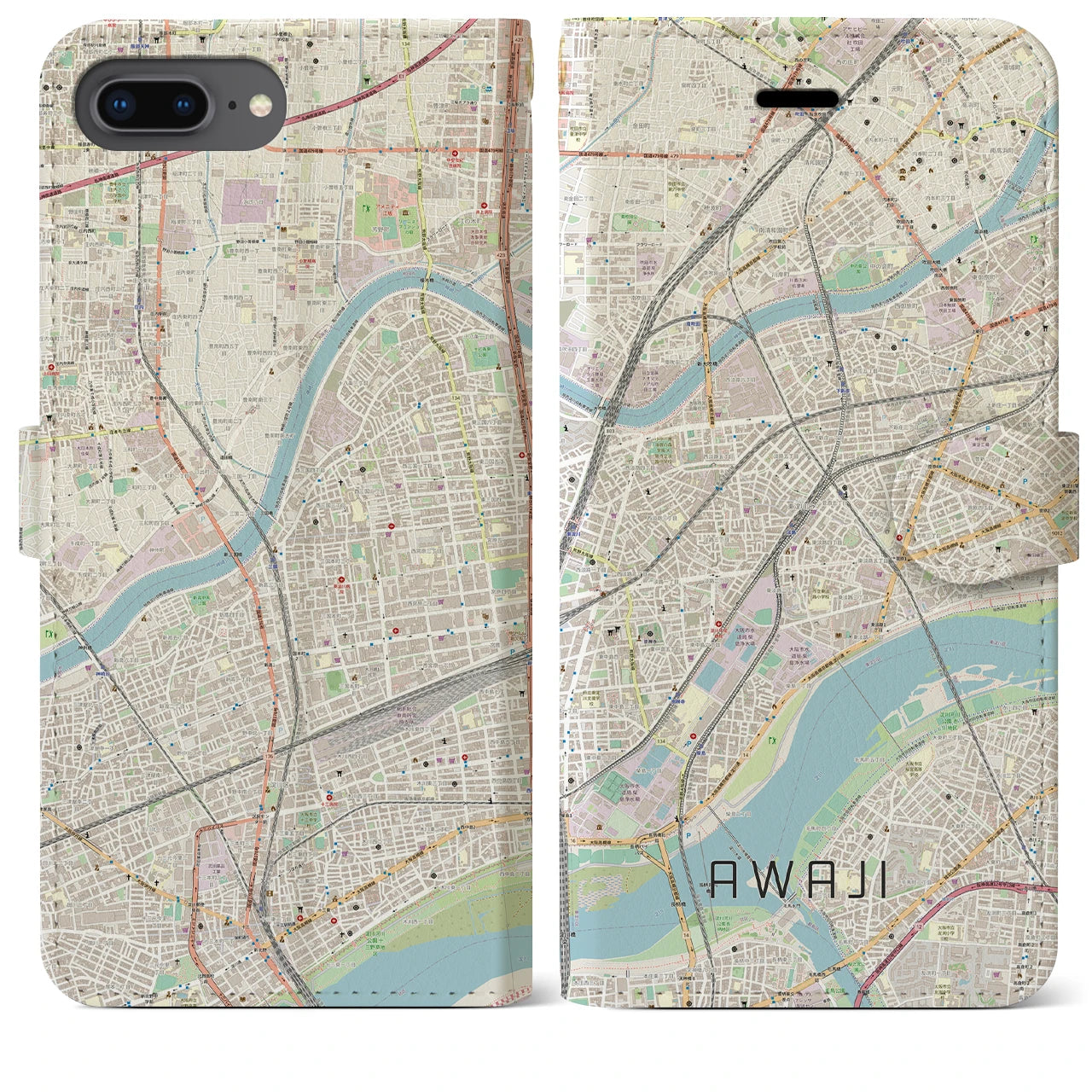 【淡路（大阪府）】地図柄iPhoneケース（手帳両面タイプ・ナチュラル）iPhone 8Plus /7Plus / 6sPlus / 6Plus 用